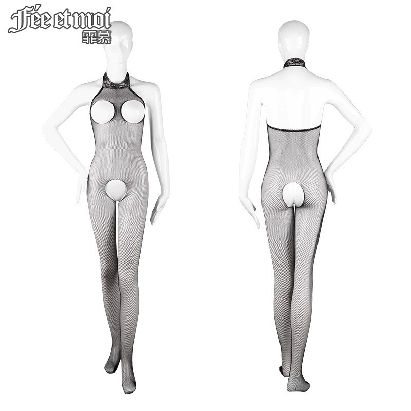 Пляная Stockings sexy women's jumpsuit halter neck sexy open crotch mesh jumpsuit fishnet stockings sexy clothes 7504