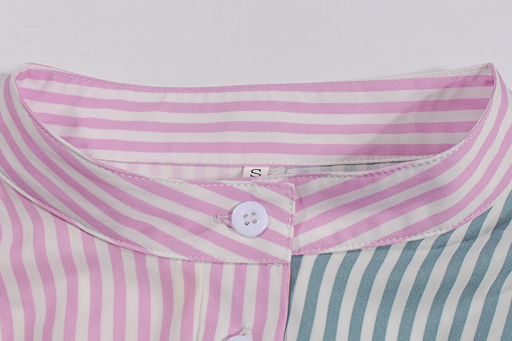 Striped Printing Color Contrast Short Sleeve Casual Dress Spring Summer Women Clothing