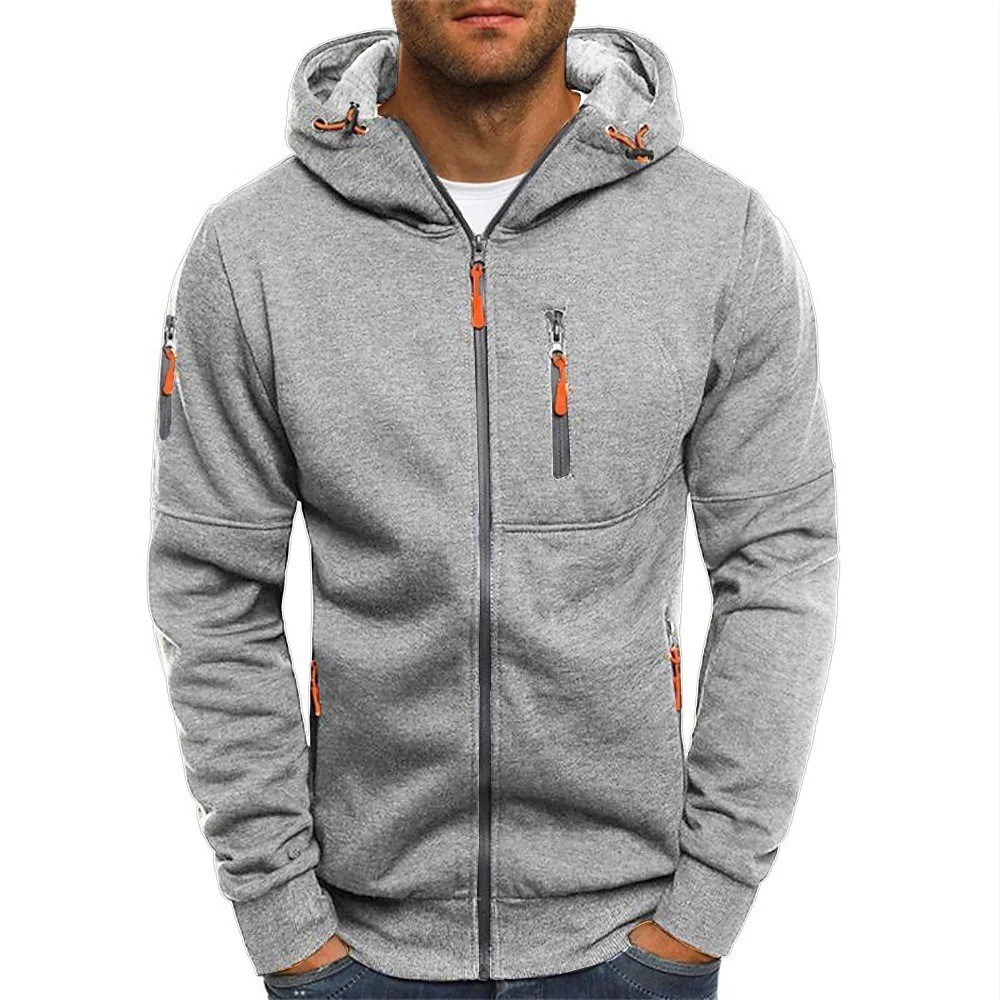 New cross-border plus-size men's clothing for autumn and winter, sporty casual zip-up hoodie with arm zipper, men's jacket