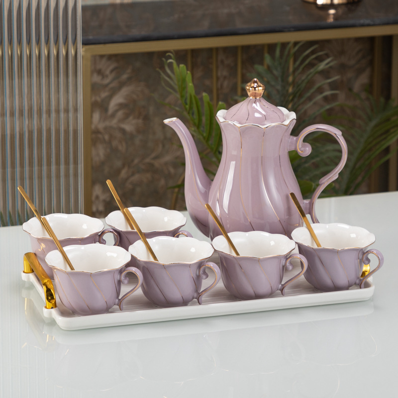 Nórdico de oro ligero lujoso Feng Shui conjunto de tazas de cerámica hervidor de agua set de regalos con bandeja transfronteriza