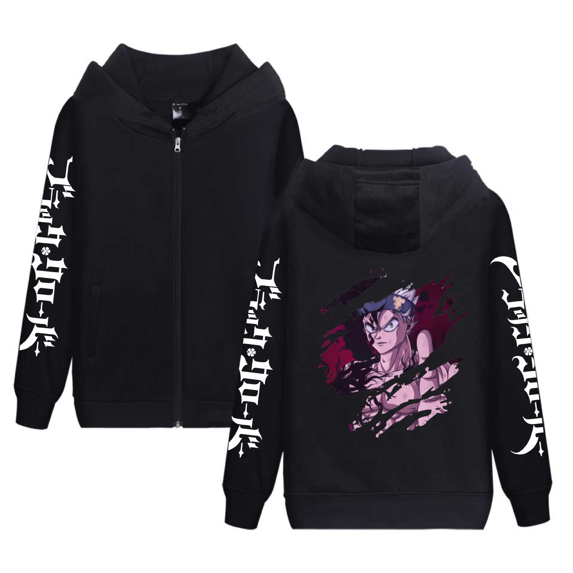Comercio exterior black clover negro trébol de cuatro hojas periférico de terciopelo sudadera con capucha suéter con cremallera para hombres y mujeres hoodie