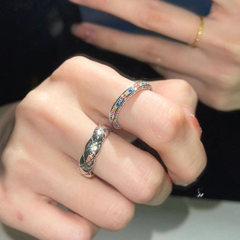 Geometric Pattern Women'S Gender Ins Style Korean Style Geometric Copper Inlay Zircon Open Ring