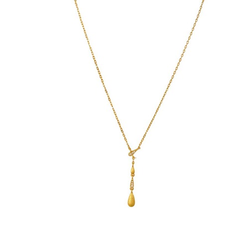 Minimalist Korean Style Y-Shaped Brushed Floating Water Drop Sparkling Diamond Zircon Fine Chain Necklace for Women, Lightweight Luxury High-End Clavicle Chain