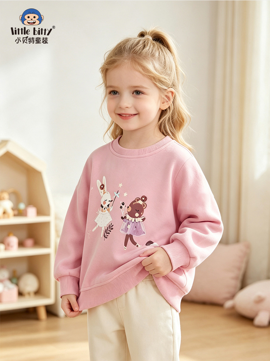 Casual children's clothing, autumn and winter 2026, children's round-neck sweatshirt with cartoon animal print, girls' baby sweatshirt in stock