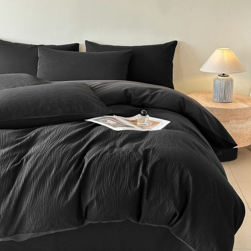 Parure de lit en coton lavé jacquard avec housse de couette_voghion.com