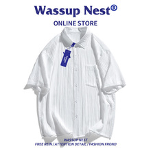 WASSUP冰感面料短袖衬衫夏季冰丝韩版潮流帅气宽松休闲衬衣男T恤