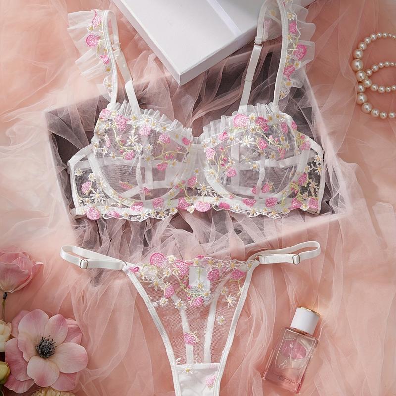 J3473 Aliexpress nuevo conjunto de sujetadores transfronterizos de manga de bayas bordadas de malla