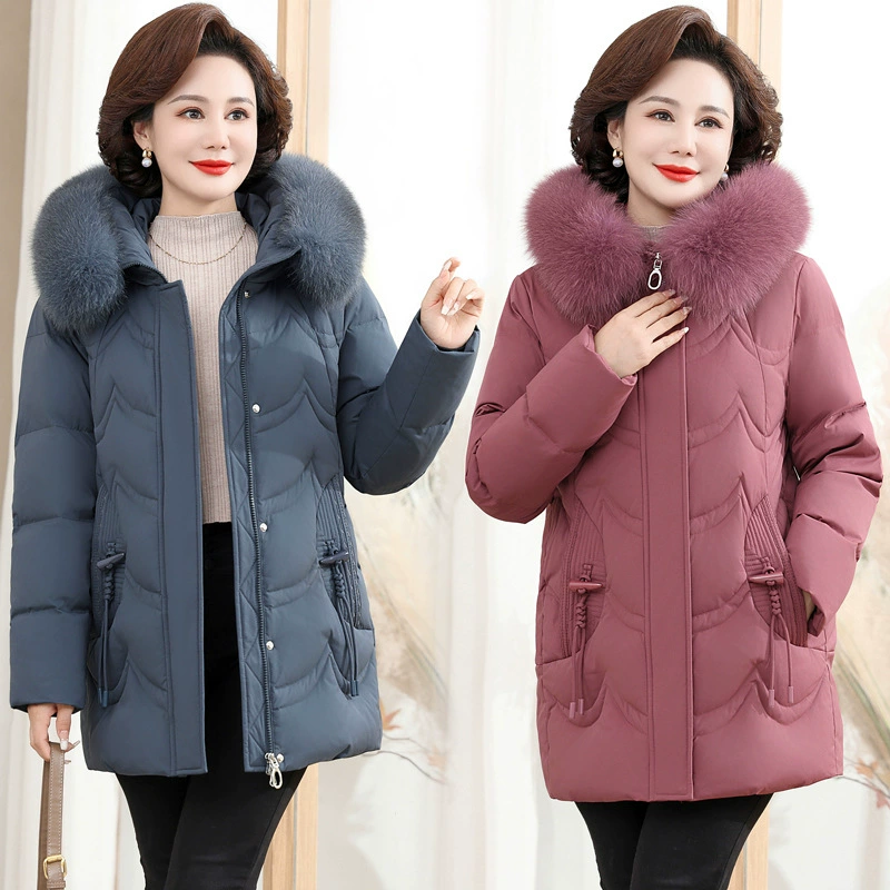 2024 новый зимний стиль утолщение лисы шерстяной воротник 40 лет 50 средних лет пальто мама зимний пуховик женский