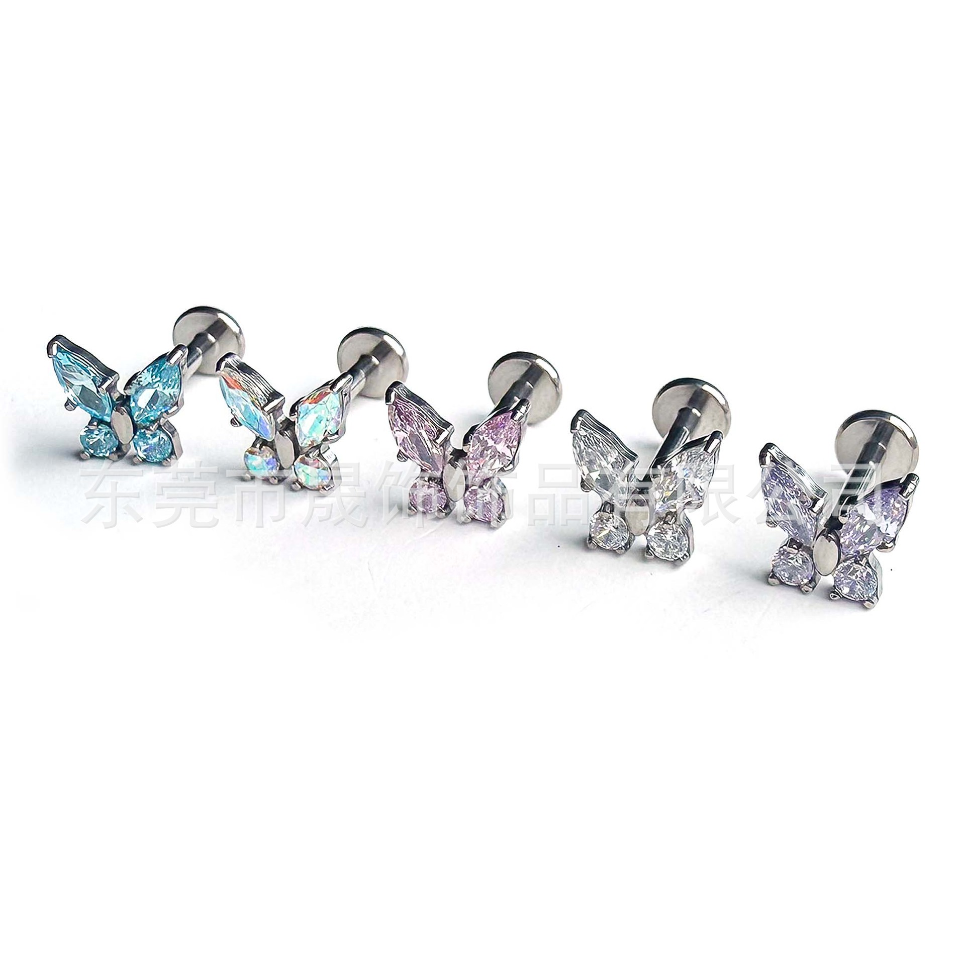 F136 Titanium Multicolor 马眼 Butterfly Cubic Zirconia G23 Implant Grade Titanium 人体 Piercing Jewelry Helix Cartilage Stud Geometric 造型炫