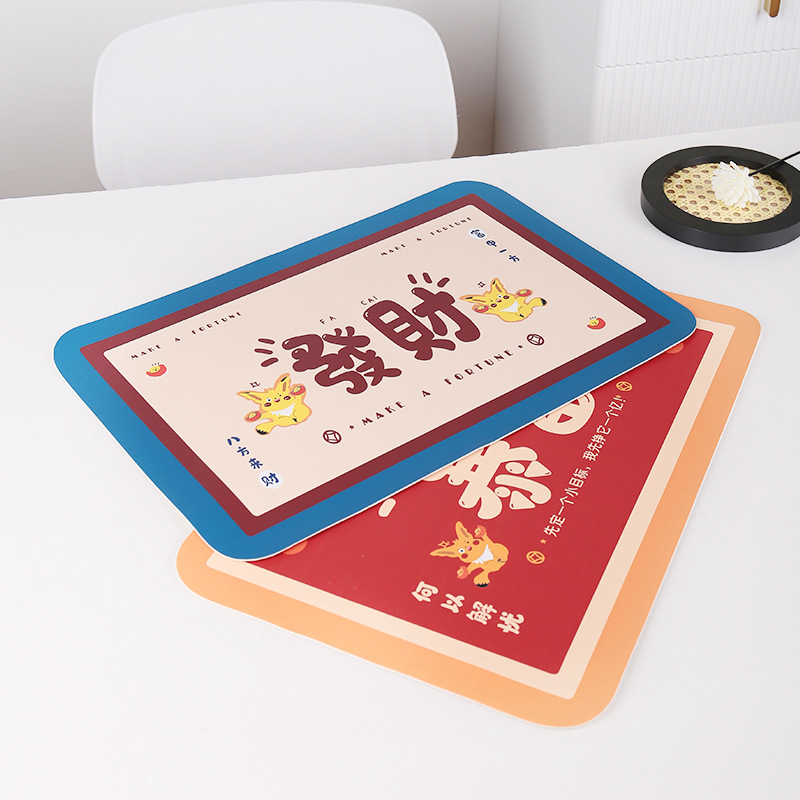Año Nuevo estera de mesa rica estera de aislamiento térmico simple estera de mesa multifuncional resistente a altas temperaturas impermeable a prueba de agua estera de cocina a prueba de aceite