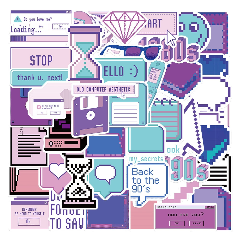 53 фиолетовый мультфильм пиксель стиль креативные граффити наклейки DIY багаж скутер гитара ноутбук наклейки