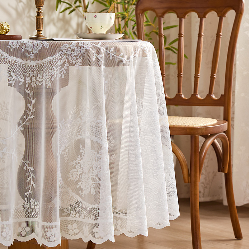 French Country Lace Round Tablecloth Ruffled Edge Heat Resistant_voghion.com