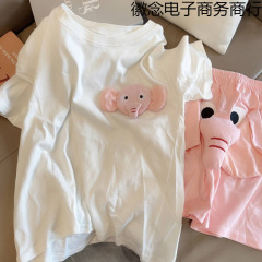 象のショーツ、キュートで面白い、きしむパジャマ、メンズ夏用ゆったりレディースホームウェアパジャマセット、Dumbo