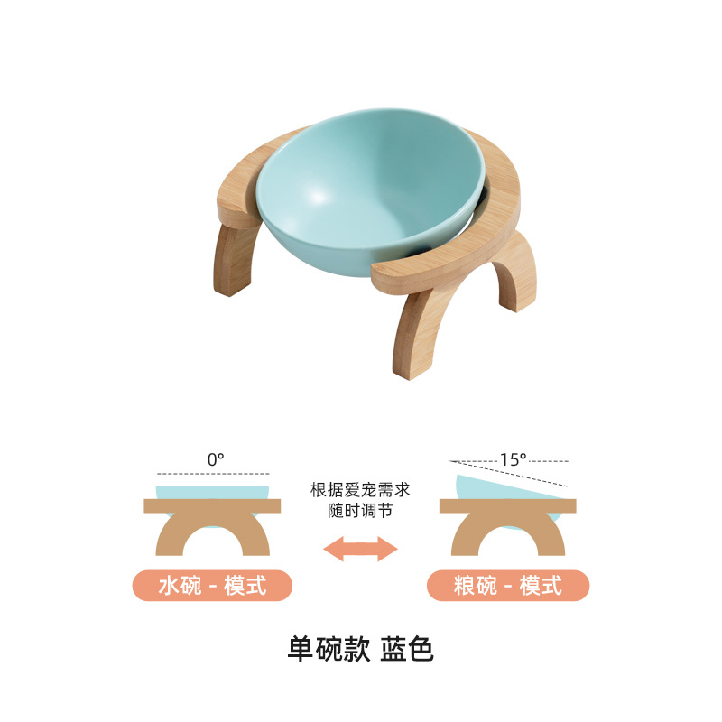 Tazón de gato de cerámica tazón de comida para gatos tazón de cerámica tazón de fuente de perro tazón de bebida doble tazón de protección columna cervical ángulo ajustable