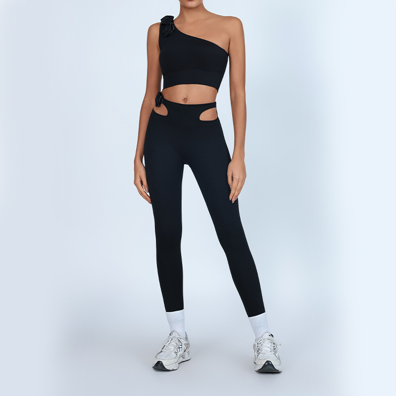 Comercio exterior conjunto de yoga transfronterizo un hombro envuelto pecho antichoque ropa deportiva de fitness alta cintura rápida pantalones secos de dos piezas