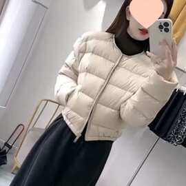 网红秋冬新款韩系棉服轻薄女法式小香风圆领保暖显瘦短款棉衣