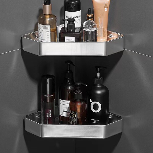 Hole-free bathroom diamond triangular basket bathroom storage wall-mounted expanded shelf tooth cup holder space aluminum