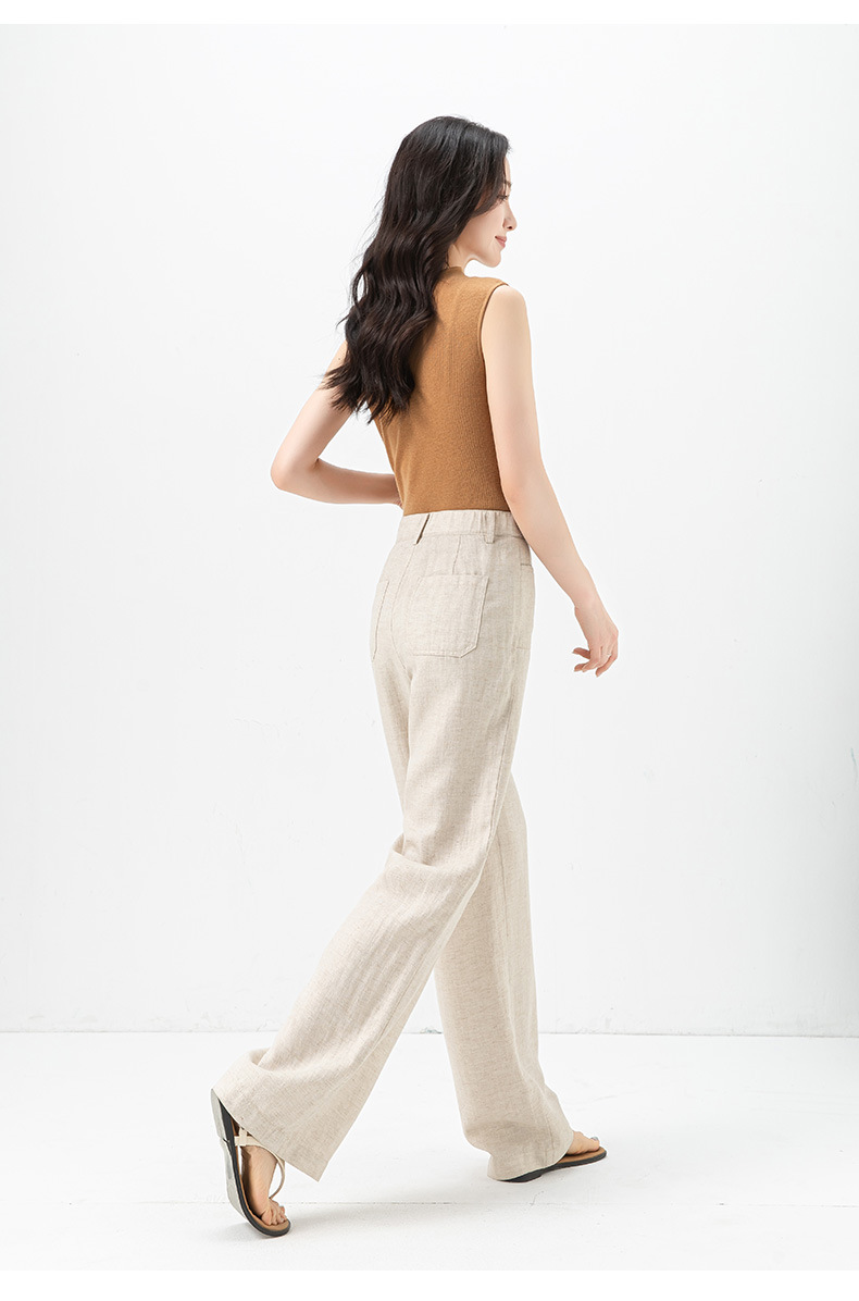 Quần ống rộng Tencel cạp cao dáng suông vải lanh mùa hè — Màu tím-Thông thường (25327) chi tiết 28