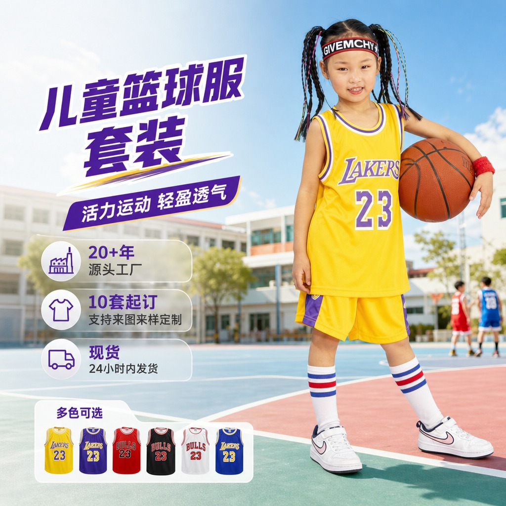 批发儿童篮球服套装男童女童美式球衣宝宝运动训练队服jersey定制