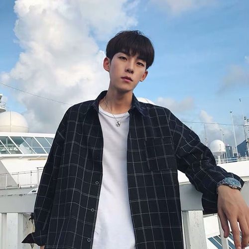 Men's Long-Sleeve Grid Shirt, Korean Style Trendy Student Collar Shirt, Fashion Men's Shirt, Casual Jacket Top