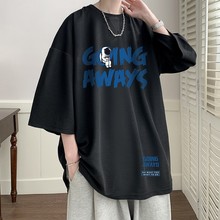 夏季七分短袖t恤男学生韩版潮流7分中袖宽松时尚胖子大码半袖体恤