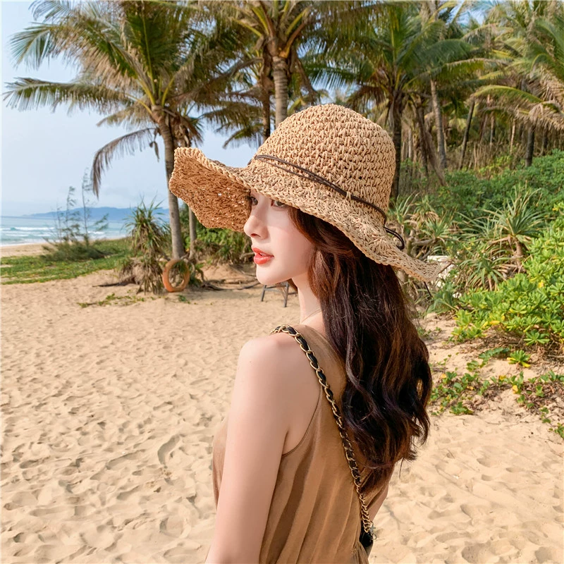 2020 new summer Lafite Straw Hat Female Freshy Fresh Sun Hat is a hollowed out of the beach hat