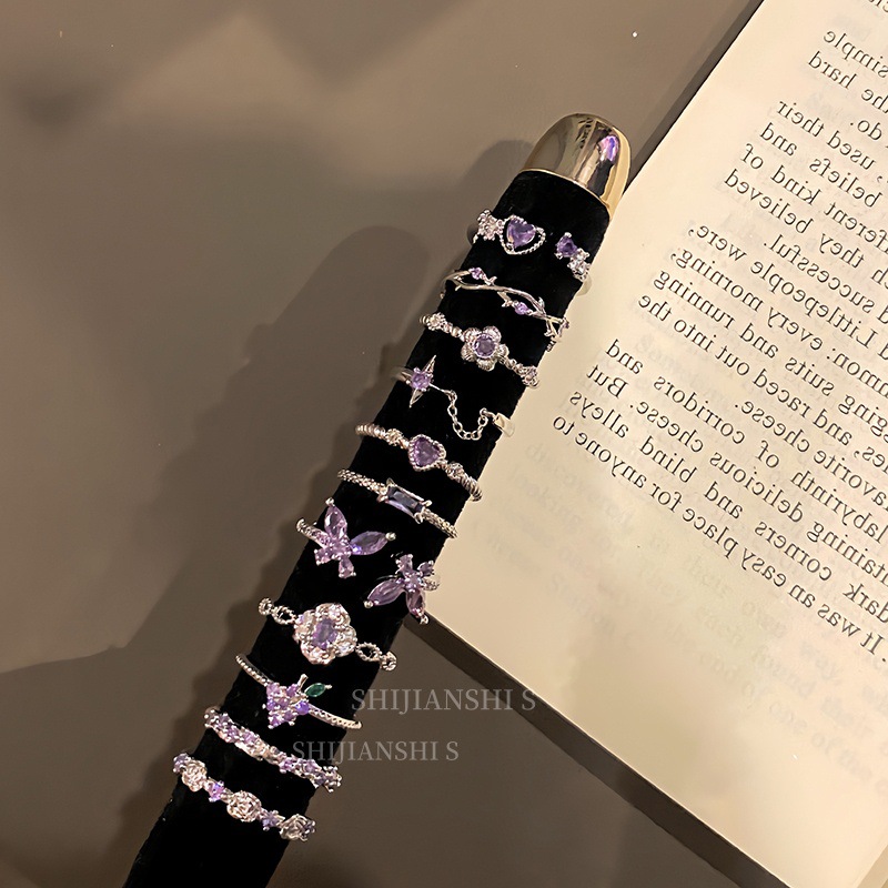 "Nine Purple Fire" Exquisite and Minimalist Stackable Light Luxury Purple Zircon Open Ring with a Niche High-End Feel for the Index Finger