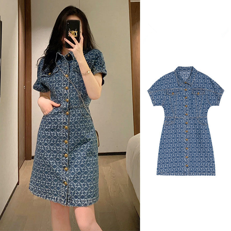 Fashionable Women's Clothing 2025 Summer Slightly Fat mm Covers Belly and Looks Slimming Look First Love French Design Niche Denim Dress