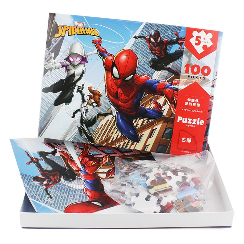 Wang Wang Team Super Flying Spider-Man Ice Princess 100 piezas en caja de papel rompecabezas para niños juguetes de inteligencia al por mayor