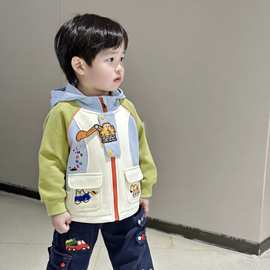 儿童外套2026年春季新款现货中小童春装外套卡通刺绣连帽男童外套