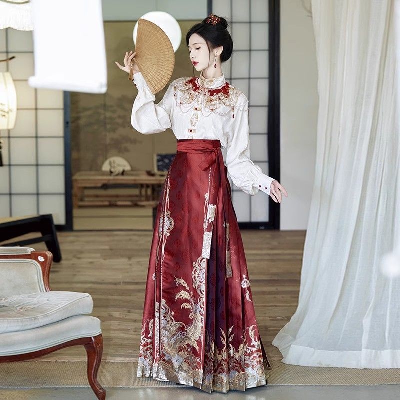 新中式汉服马面裙重工刺绣云肩订婚春夏小个子套装大码国风女日常|undefined