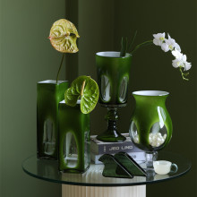 碧轩简约中古风渐变高脚烛台手工风灯花瓶软装酒店客厅家居玻璃瓶