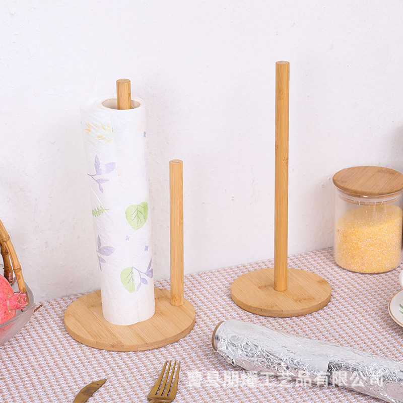 Spot Wooden Paper Towel Holder Kitchen Restaurant Vertical Wooden Roll Paper Storage Rack Plastic Wrap Rack Lazy Rag Holder