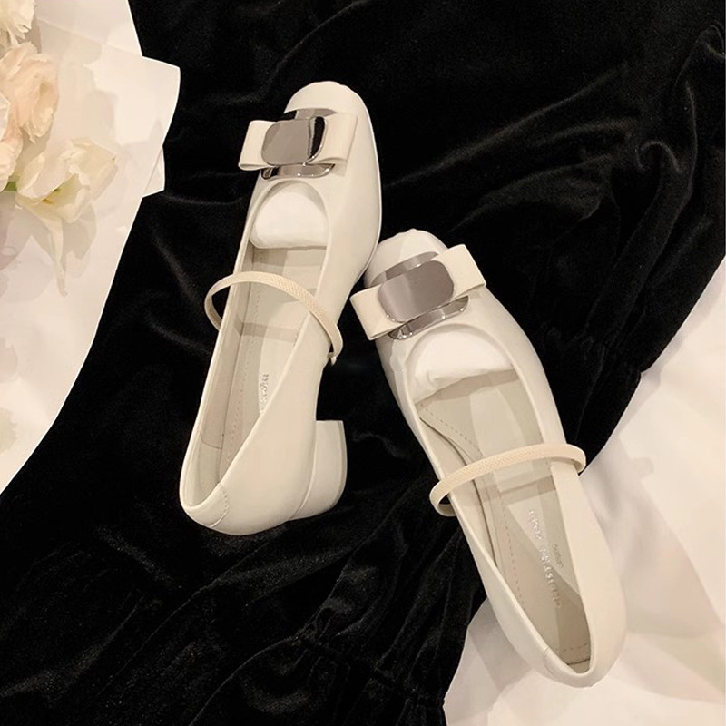 Nuevo Modelo Primavera 2025 ~ Zapatos Planos Mary Jane con Tacón Grueso y Lazo en la Punta Cuadrada, Zapatos de Ballet para Mujer