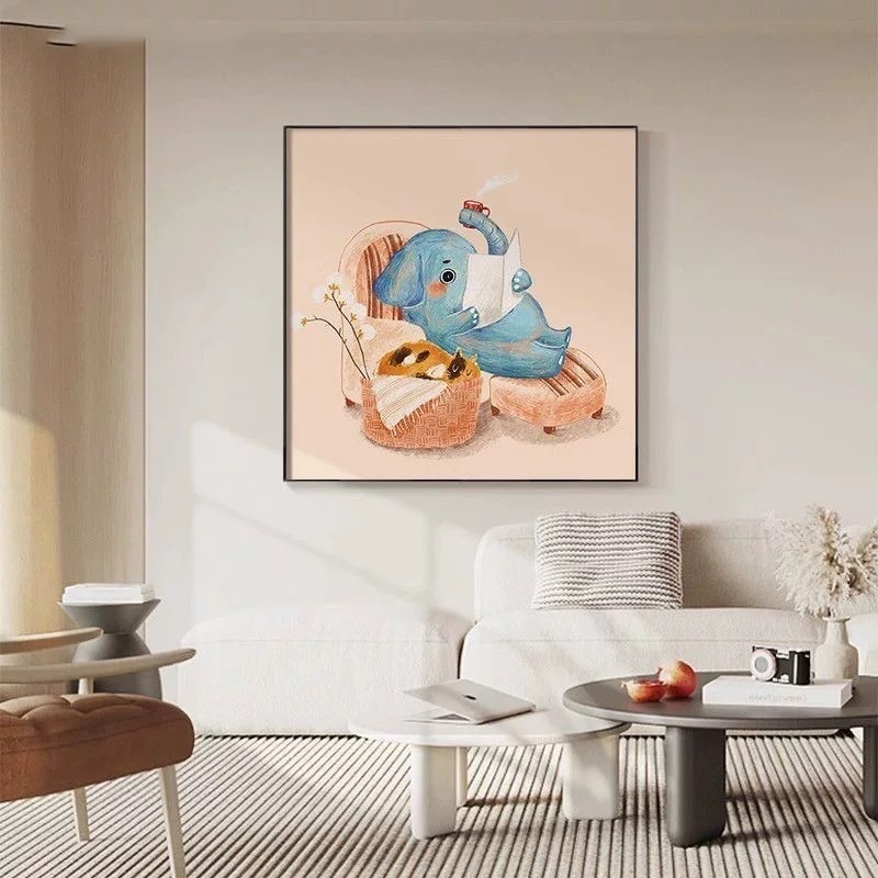 漫画アニメーション象子供部屋寝室吊り絵画モダンなミニマリスト装飾絵画ニッチアート油絵|undefined