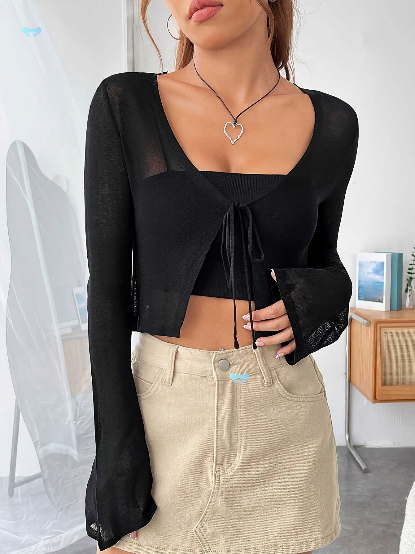 Женский модный короткий открытый кардиган в стиле Y2K без