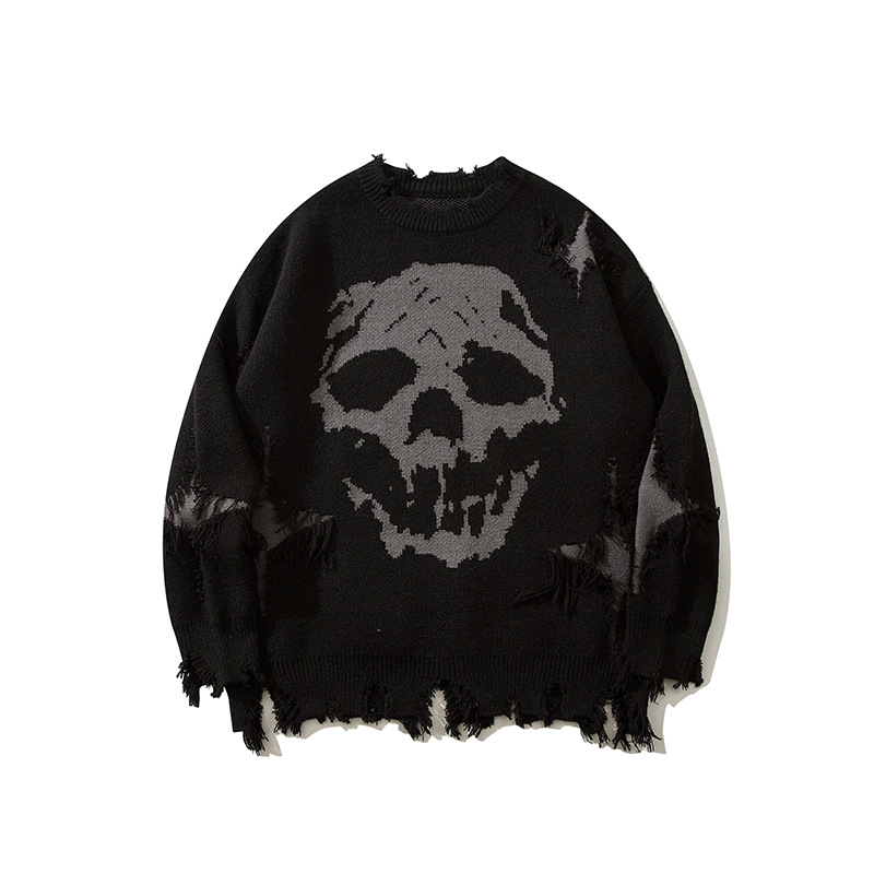 Skull Jacquard Ripped Sweater Image 2