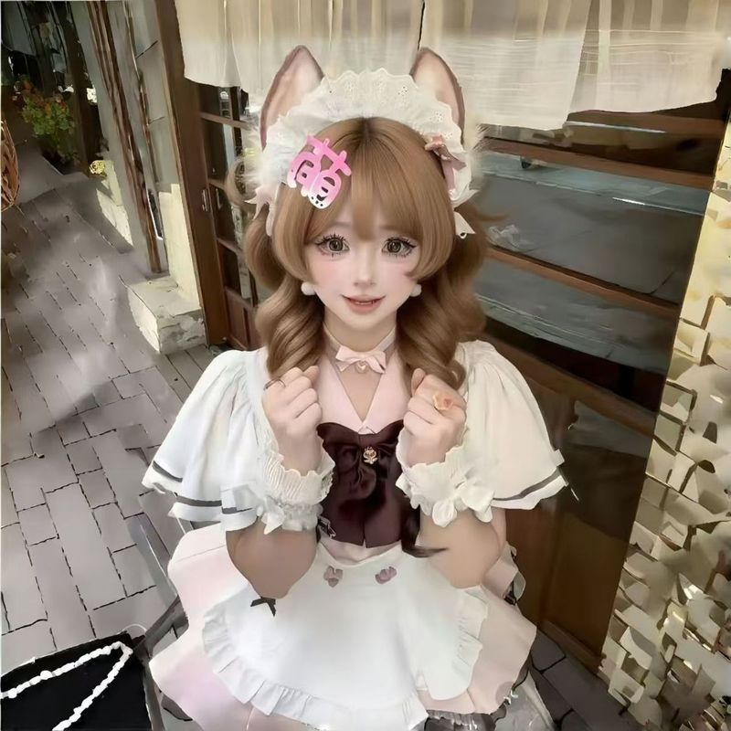 【小熊奈奈】亚麻金色假发日系水母卷公主头短鬓角甜美Lolita整顶|undefined