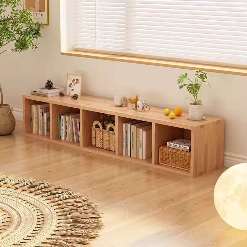 Solid Wood Bay Window Cabinet Home Storage Rack Floor Cabinet Floor-Standing Low Cabinet Japanese Bookcase Single-Layer Storage Cabinet Storage Grids Cabinet
