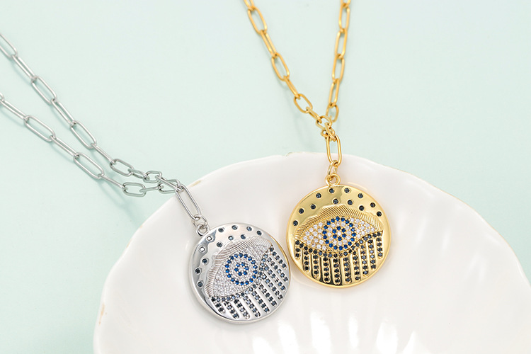 15g Weight Fashion Copper Micro-encrusted Zircon Devil's Eye Pendent Short Sweater Chain