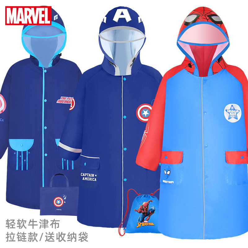 Disney Children's Raincoat Spider-Man Zipper Oxford Cloth Raincoat Primary School Boy's Marvel Raincoat Baby Poncho