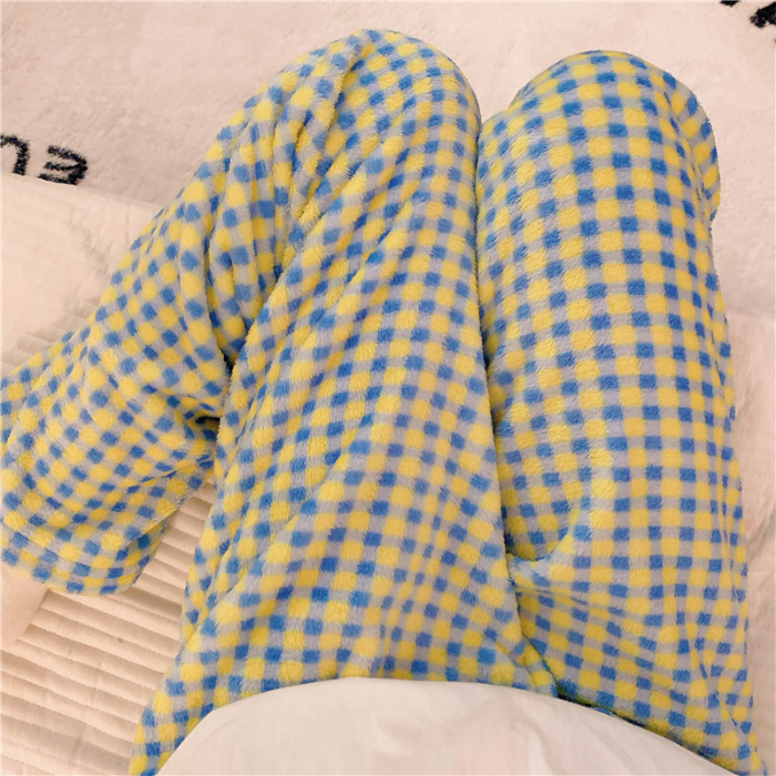 Pantalones de pijama de franela de coral de dibujos animados, pantalones de pijama de hombre, pantalones de invierno de otoño de mujer, pantalones caseros