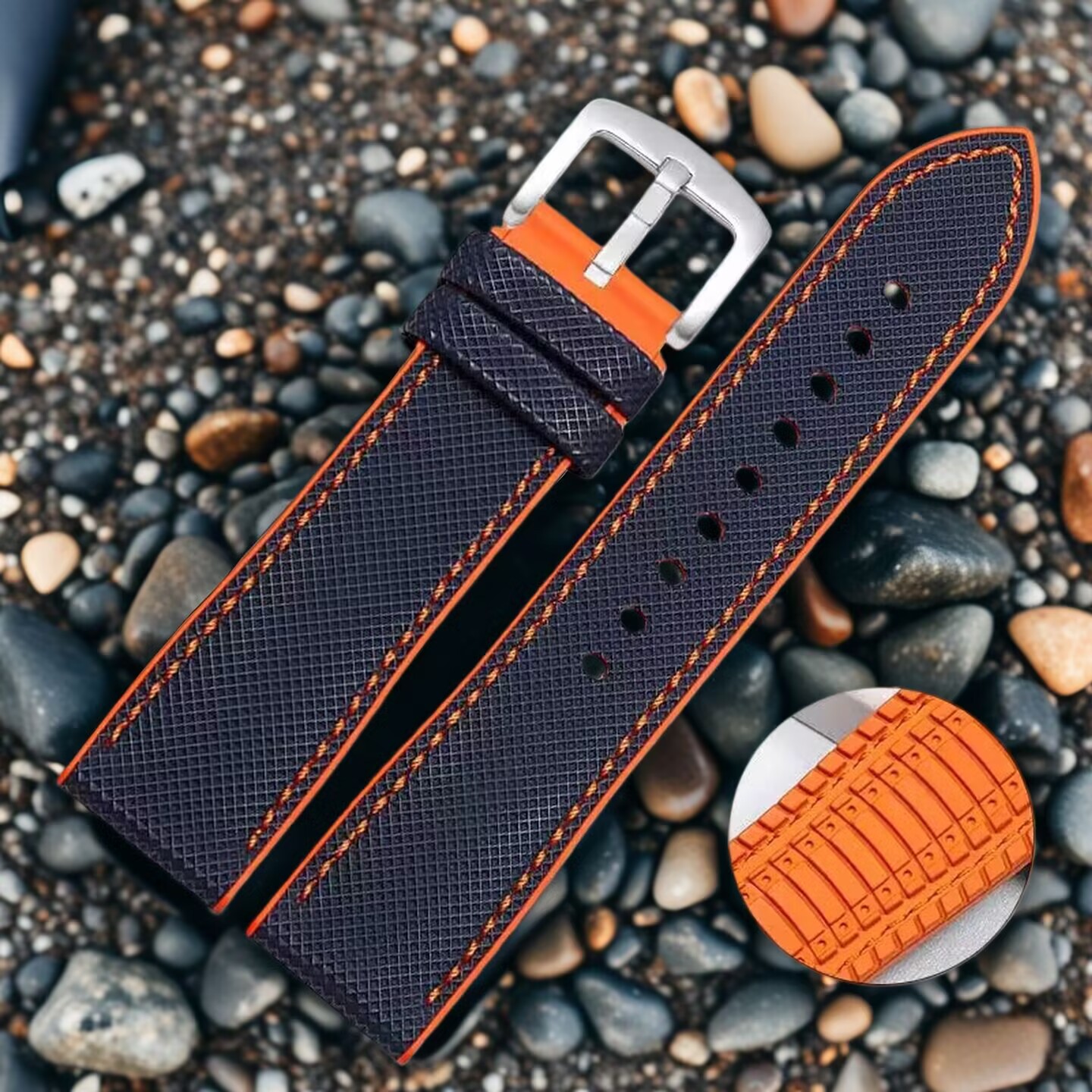 Neutral Watch Strap Nylon Pattern Rubber Watch Strap 20 22mm Waterproof and Sweat-Proof Watch Chain Men's Pin Buckle Breathable and Sweat-Proof