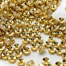 跨境热销6mm金色钻圈车轮珠隔片铜镶钻隔珠隔片diy饰品配件