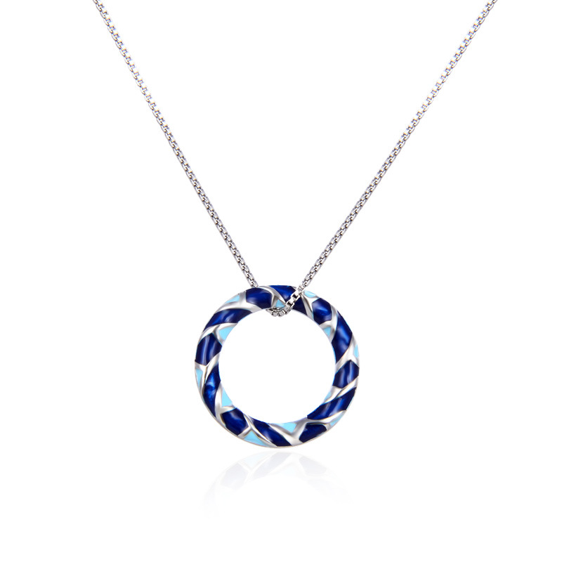 925 plata esterlina multicolor goteo de aceite colgante de anillo de alto nivel simple collar universal accesorios de cadena de clavícula de mujer transfronteriza