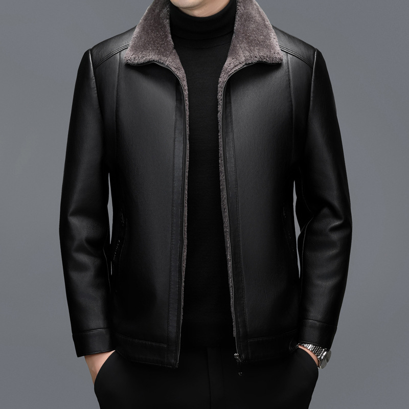 2025冬海宁真皮皮衣男外套加绒加厚中年男士爸爸装皮毛一体皮夹克