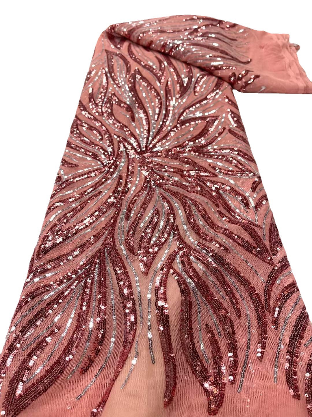 Posicionamiento bordado de lentejuelas no elástico encaje de malla transparente europeo y americano trailing vestido de novia vestido de noche tela lentejuelas encaje