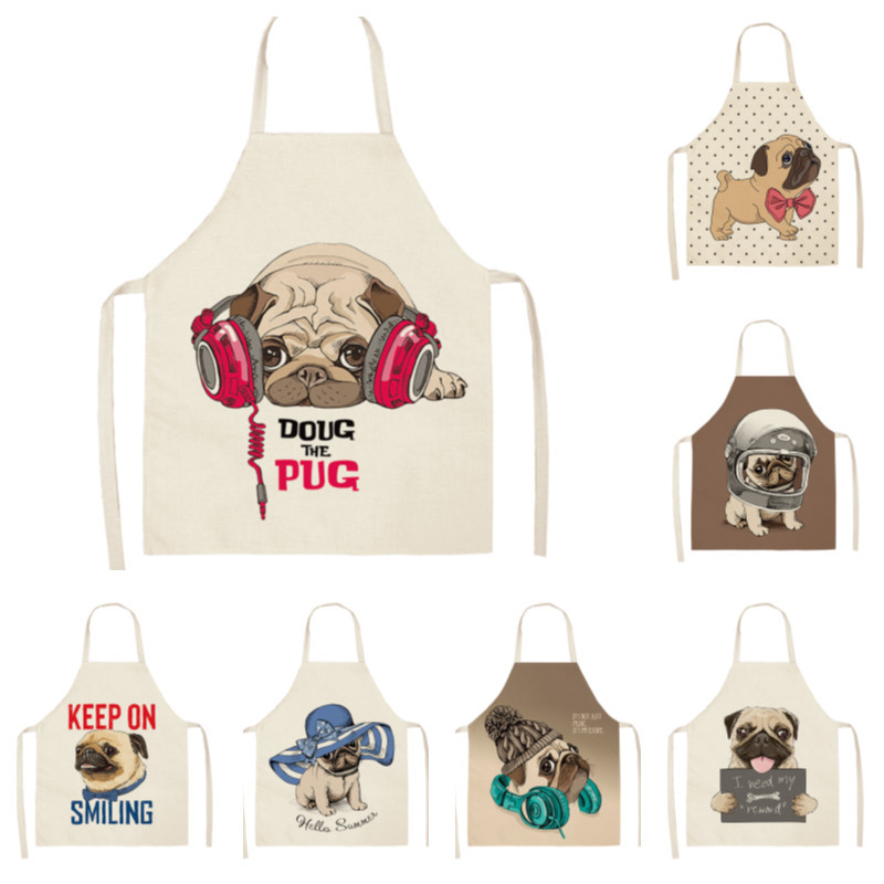 AliExpress 공장 직공급 창조적 인 동물 인쇄 린넨 앞치마 가정 청소 작업 바지 내유성 주방 앞치마