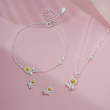 原创乾佳S999足银葵之韵套装简约甜美小众田园风气质锁骨链代发