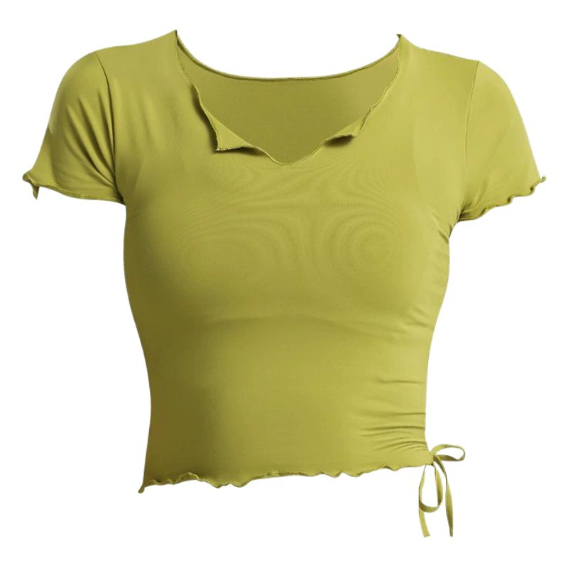 Короткий топ с V-образным вырезом на шнурке, быстросохнущая одежда для бега, облегающая футболка с короткими рукавами для йоги, Женская Летняя мода 2020